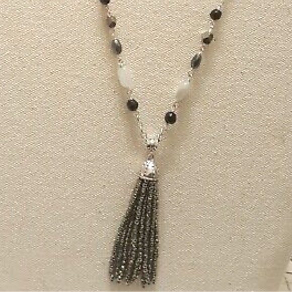 Silpada Vintage Sterling Silver 36" Onyx Quartz Bronzite Tassel Necklace - Picture 8 of 9